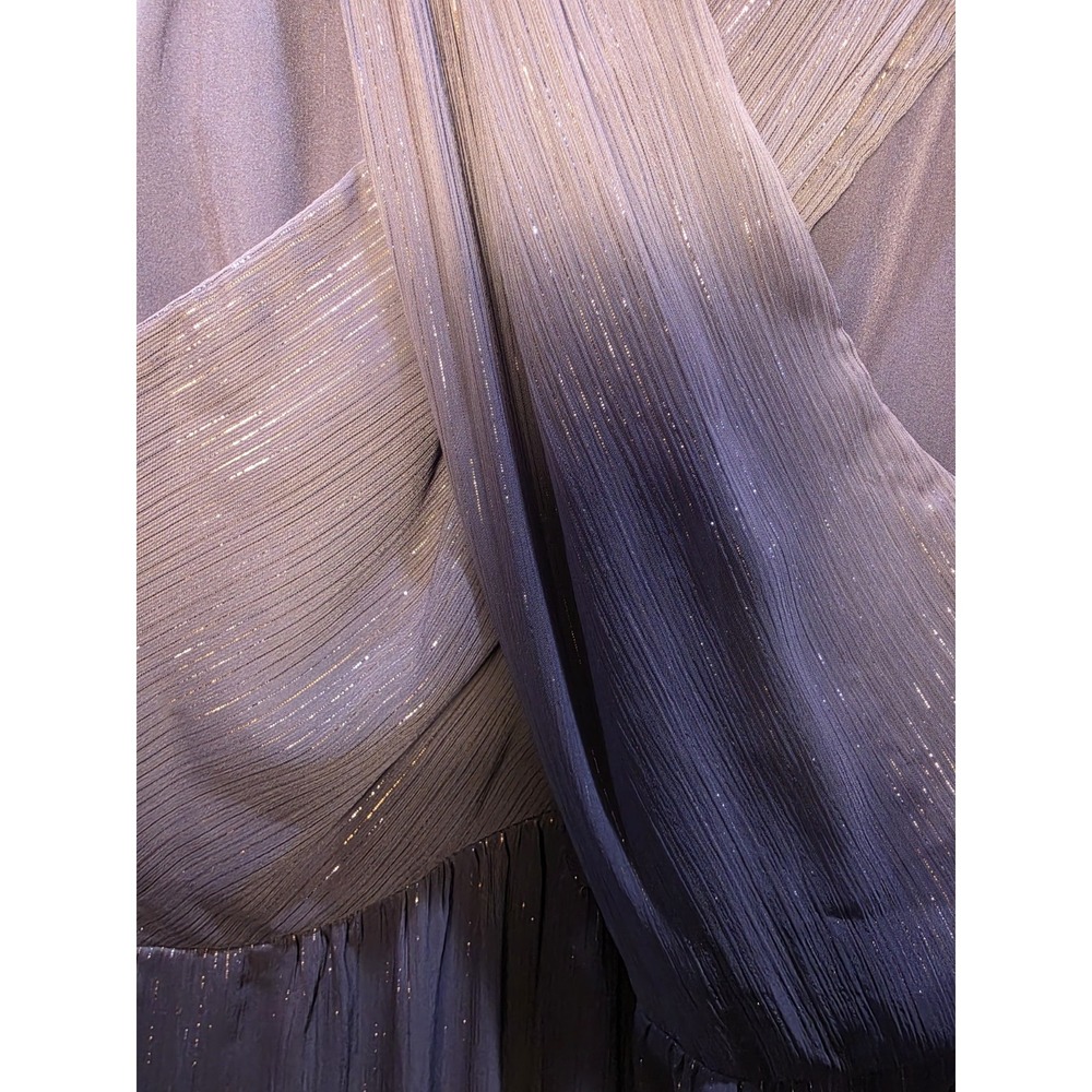 Nicole Miller Purple Layered Halter Sleeveless Criss Cross Maxi Glitter Side Zip - Picture 6 of 9
